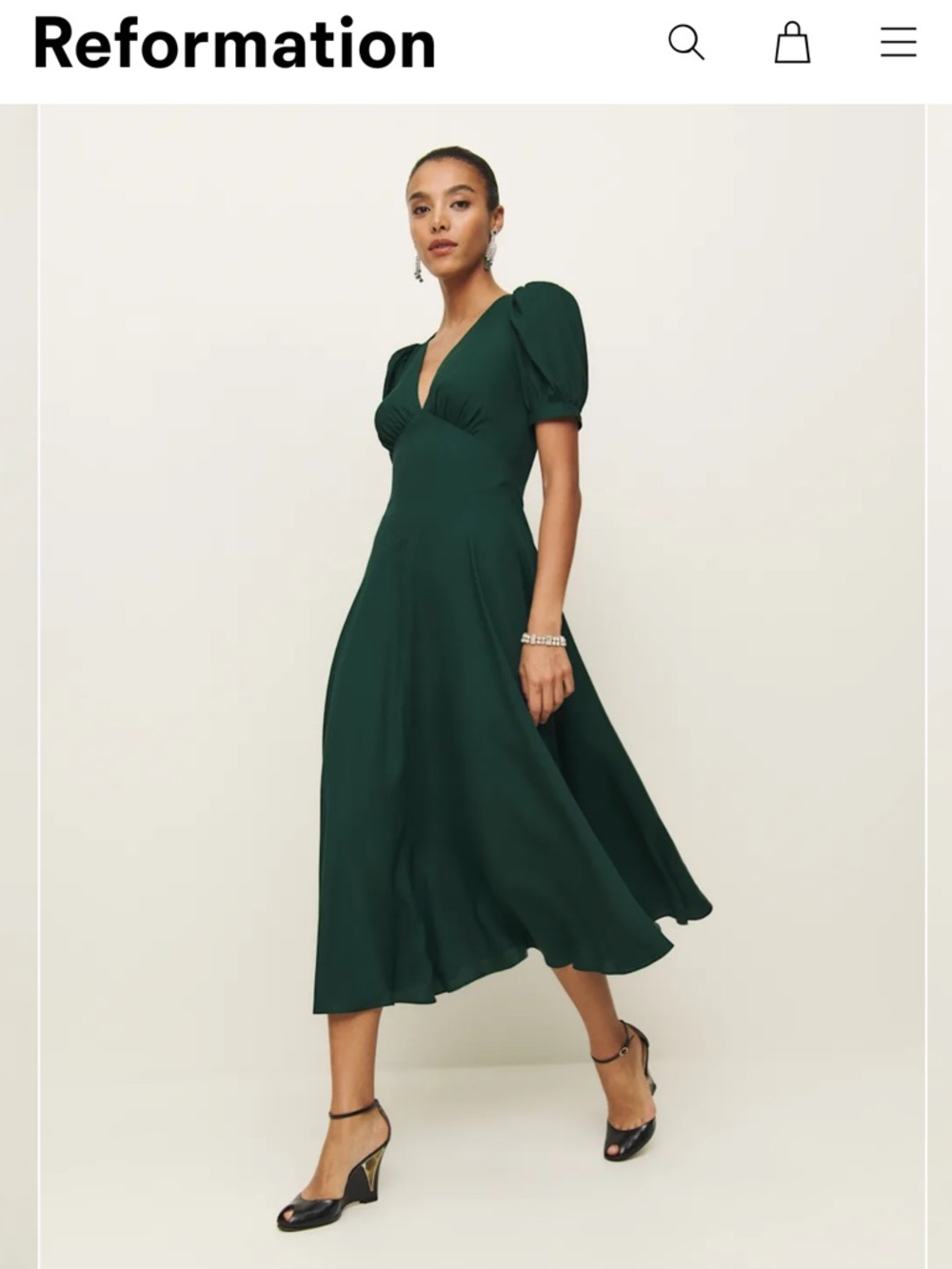 Reformation Naira Dress Green - Size 6